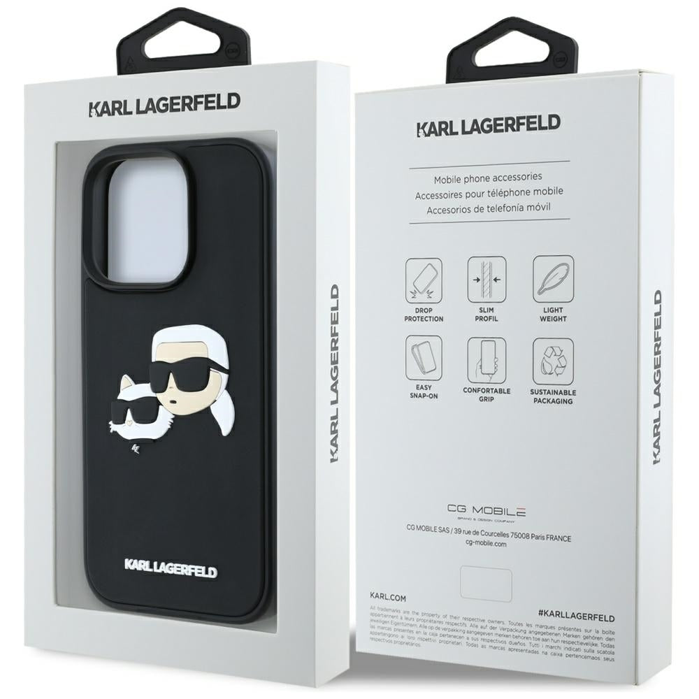 Θήκη για Apple iPhone 16 Pro Max, Karl Lagerfeld, 3D Rubber Karl & Choupette, Μαύρη