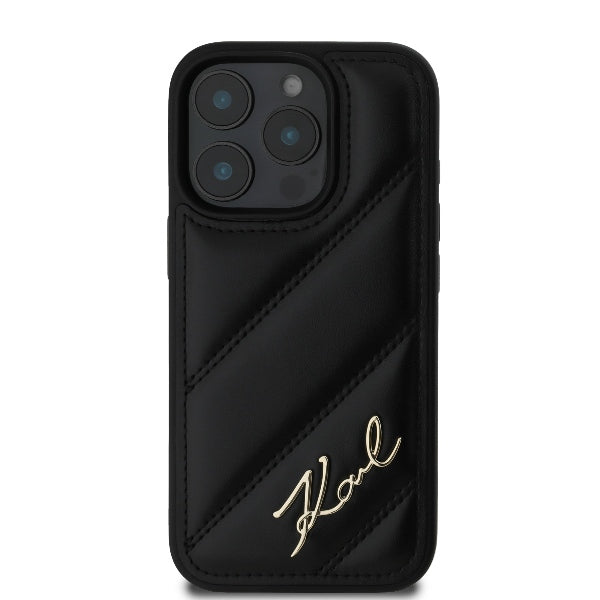 Θήκη για Apple iPhone 16 Pro Max, Karl Lagerfeld, Diagonal Quilted Script, Μαύρη