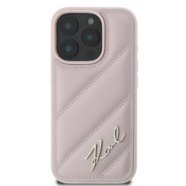Case for Apple iPhone 16 Pro Max, Karl Lagerfeld, Diagonal Quilted Script, Pink