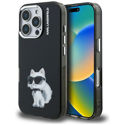 Θήκη για Apple iPhone 16 Pro Max, Karl Lagerfeld, IML Aquarelle Logo Choupette, Μαύρη