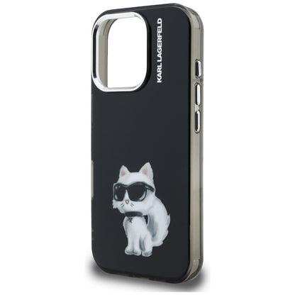 Θήκη για Apple iPhone 16 Pro Max, Karl Lagerfeld, IML Aquarelle Logo Choupette, Μαύρη