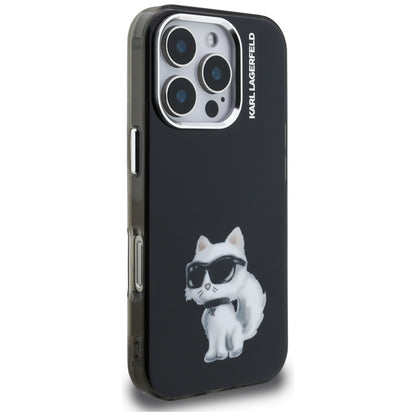Θήκη για Apple iPhone 16 Pro Max, Karl Lagerfeld, IML Aquarelle Logo Choupette, Μαύρη