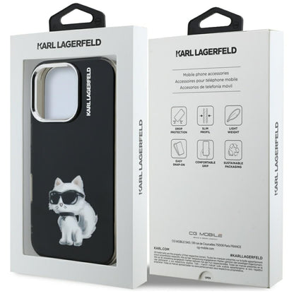 Θήκη για Apple iPhone 16 Pro Max, Karl Lagerfeld, IML Aquarelle Logo Choupette, Μαύρη