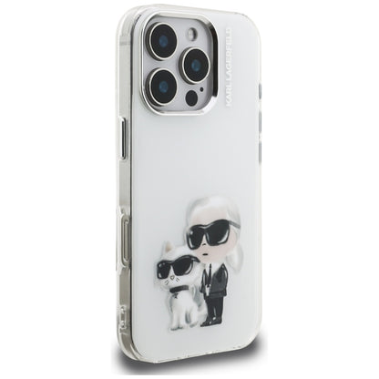 Θήκη για Apple iPhone 16 Pro Max, Karl Lagerfeld, IML Aquarelle Logo Karl & Choupette, Λευκή