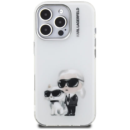 Θήκη για Apple iPhone 16 Pro Max, Karl Lagerfeld, IML Aquarelle Logo Karl & Choupette, Λευκή