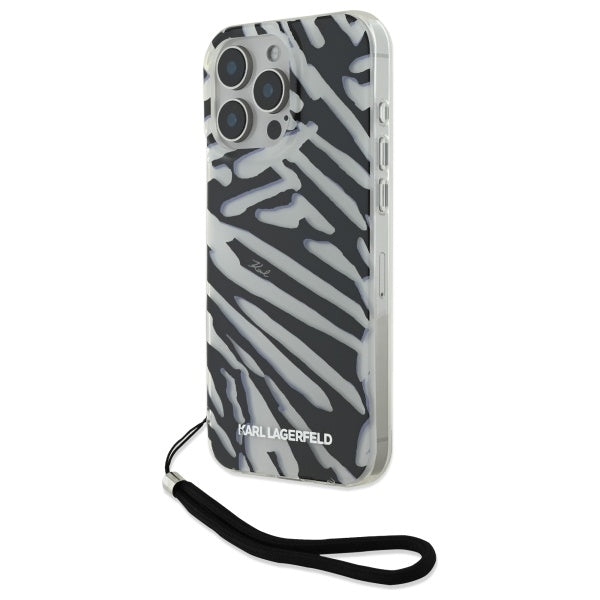 Θήκη για Apple iPhone 16 Pro Max, Karl Lagerfeld, IML Luxury Zebra Pattern with Strap, Μαύρη