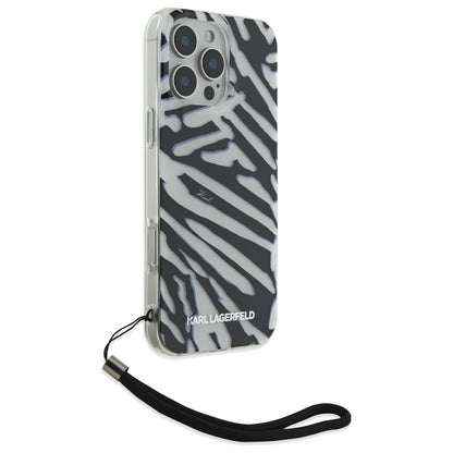 Θήκη για Apple iPhone 16 Pro Max, Karl Lagerfeld, IML Luxury Zebra Pattern with Strap, Μαύρη