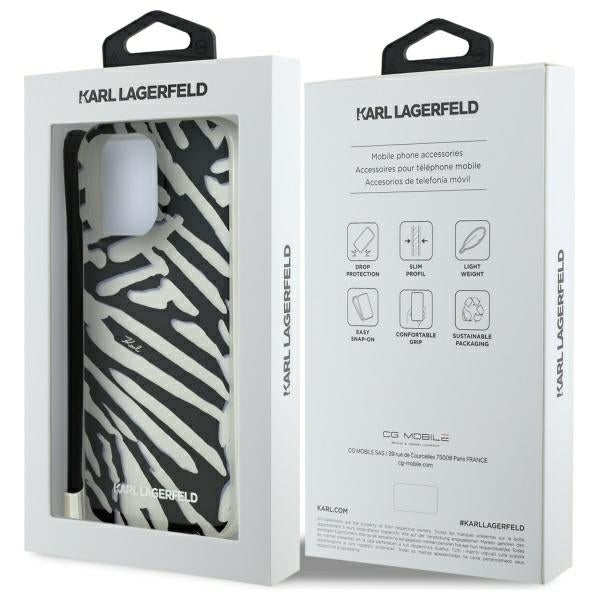 Θήκη για Apple iPhone 16 Pro Max, Karl Lagerfeld, IML Luxury Zebra Pattern with Strap, Μαύρη