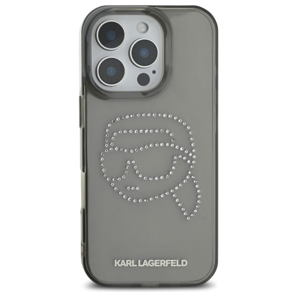 Θήκη για Apple iPhone 16 Pro Max, Karl Lagerfeld, IML Rhinestones Karl's Head, Μαύρη