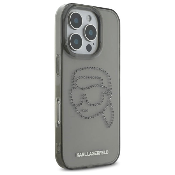 Θήκη για Apple iPhone 16 Pro Max, Karl Lagerfeld, IML Rhinestones Karl's Head, Μαύρη