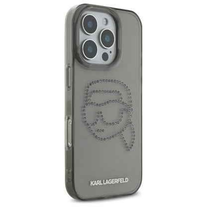 Θήκη για Apple iPhone 16 Pro Max, Karl Lagerfeld, IML Rhinestones Karl's Head, Μαύρη