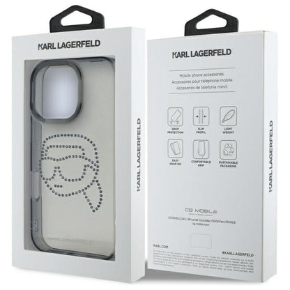 Θήκη για Apple iPhone 16 Pro Max, Karl Lagerfeld, IML Rhinestones Karl's Head, Μαύρη