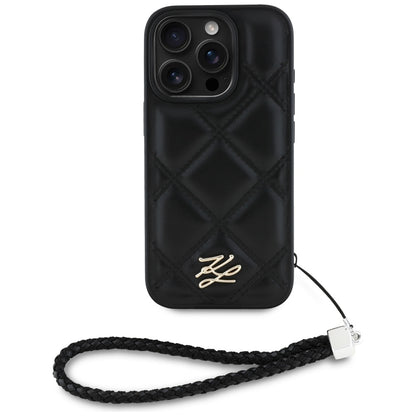 Θήκη για Apple iPhone 16 Pro Max, Karl Lagerfeld, Quilted Initial Logo & Chain Strap, Μαύρη