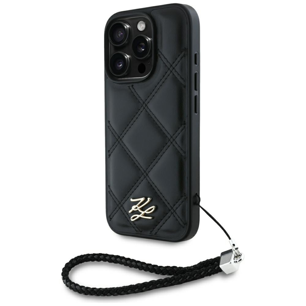 Θήκη για Apple iPhone 16 Pro Max, Karl Lagerfeld, Quilted Initial Logo & Chain Strap, Μαύρη