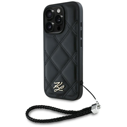 Θήκη για Apple iPhone 16 Pro Max, Karl Lagerfeld, Quilted Initial Logo & Chain Strap, Μαύρη