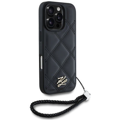 Θήκη για Apple iPhone 16 Pro Max, Karl Lagerfeld, Quilted Initial Logo & Chain Strap, Μαύρη