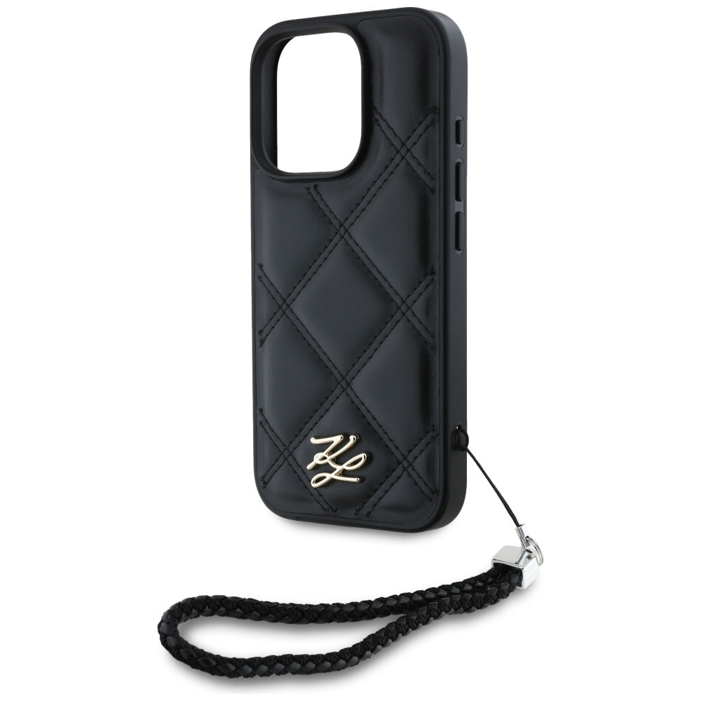 Θήκη για Apple iPhone 16 Pro Max, Karl Lagerfeld, Quilted Initial Logo & Chain Strap, Μαύρη