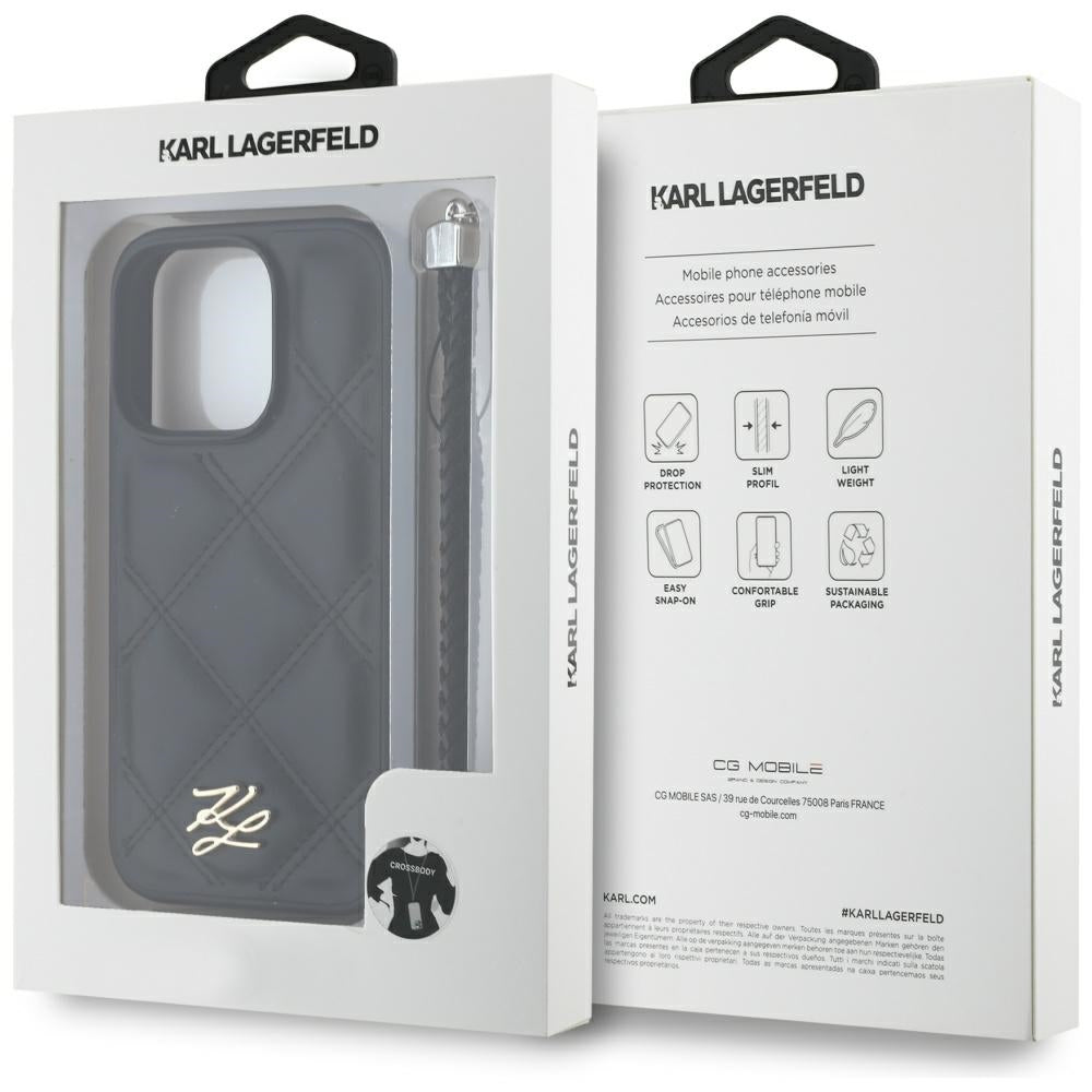 Θήκη για Apple iPhone 16 Pro Max, Karl Lagerfeld, Quilted Initial Logo & Chain Strap, Μαύρη