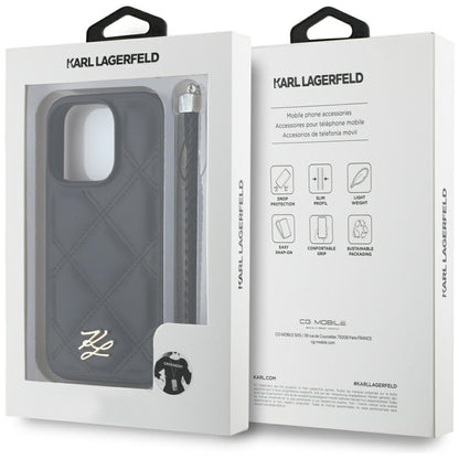 Θήκη για Apple iPhone 16 Pro Max, Karl Lagerfeld, Quilted Initial Logo & Chain Strap, Μαύρη