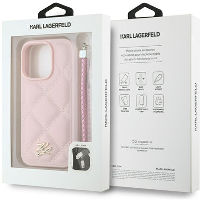 Case for Apple iPhone 16 Pro Max, Karl Lagerfeld, Quilted Initial Logo & Chain Strap, Pink