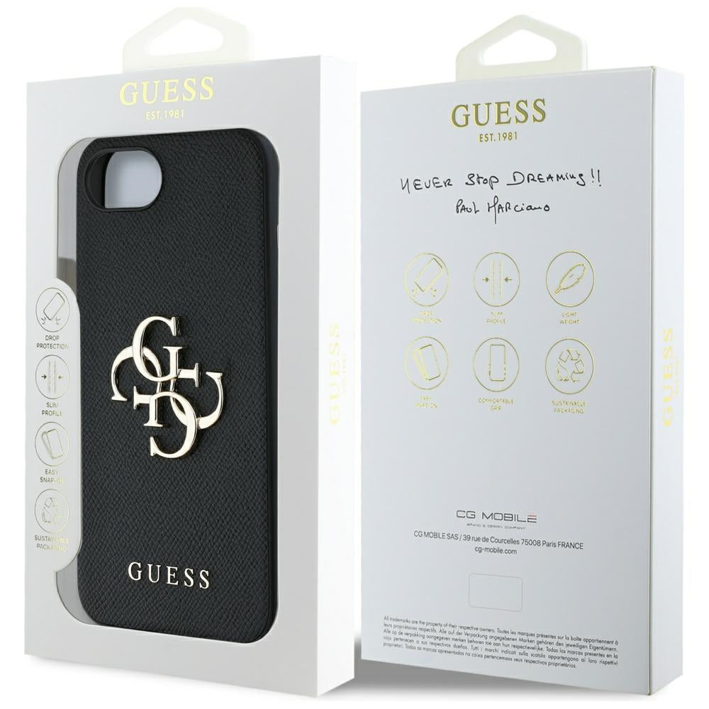 Θήκη για Apple iPhone 16e, Guess, 4G Grained Big and Classic Logo, Μαύρη