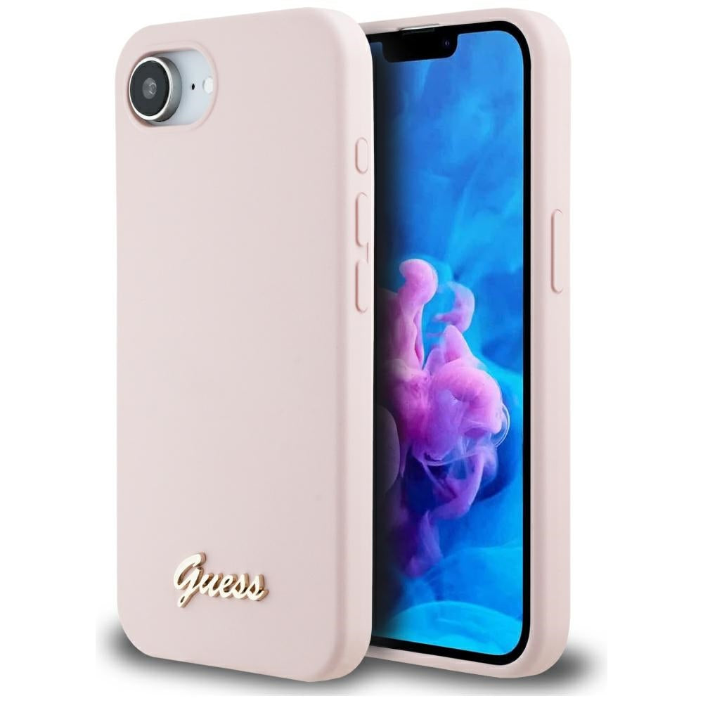 Θήκη για Apple iPhone 16e, Guess, Script Metal Logo, Ροζ