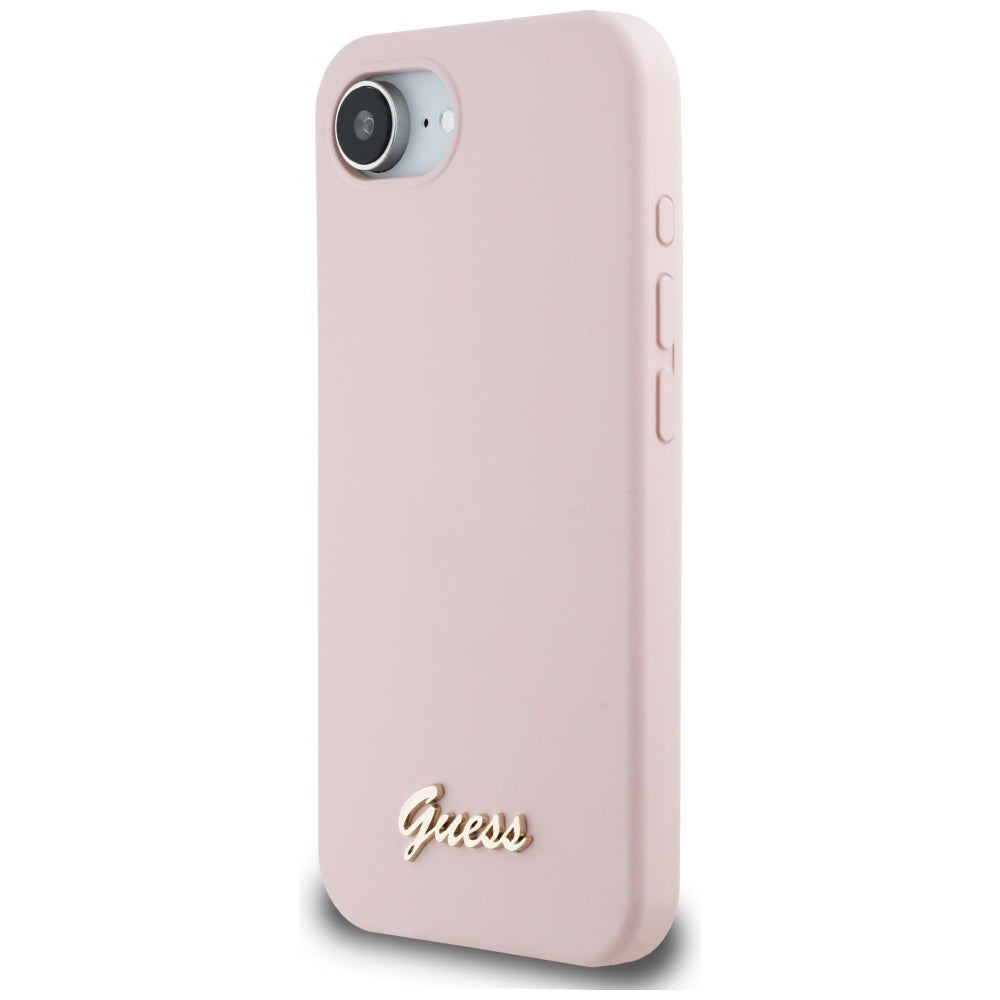 Θήκη για Apple iPhone 16e, Guess, Script Metal Logo, Ροζ