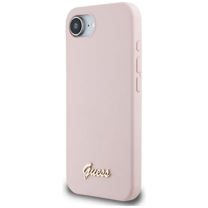 Θήκη για Apple iPhone 16e, Guess, Script Metal Logo, Ροζ