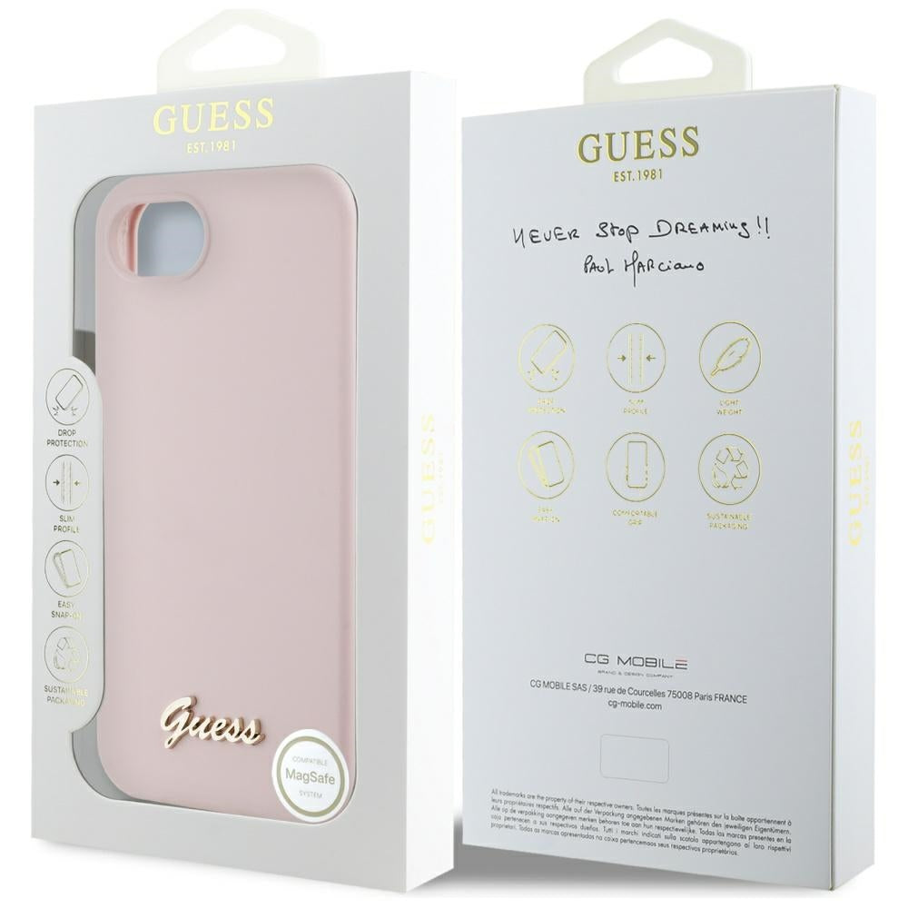 Θήκη για Apple iPhone 16e, Guess, Script Metal Logo, Ροζ