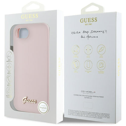 Θήκη για Apple iPhone 16e, Guess, Script Metal Logo, Ροζ