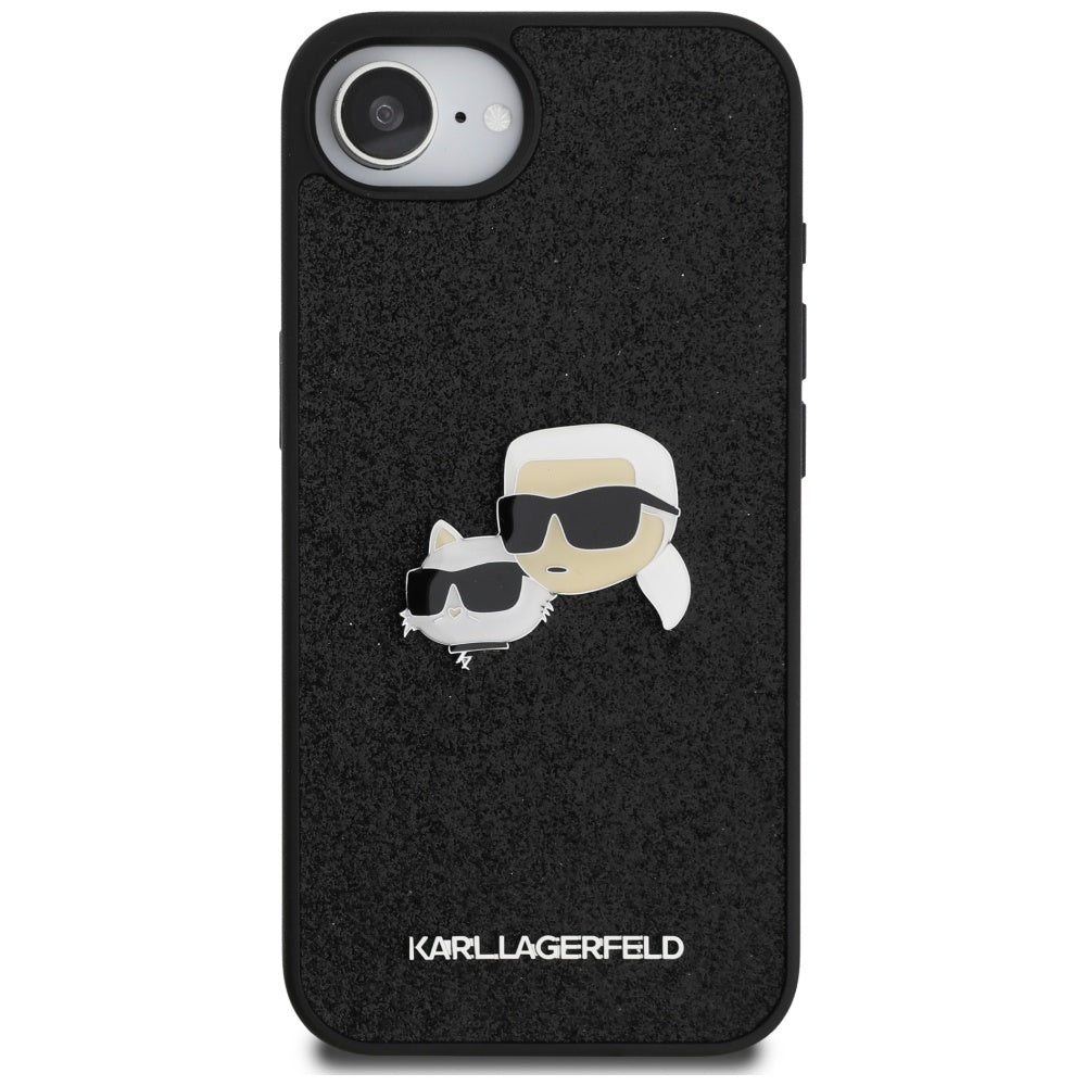 Θήκη για Apple iPhone 16e, Karl Lagerfeld, Glitter Fixed Karl & Choupette's Heads, Μπλε