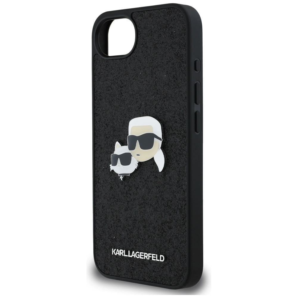 Θήκη για Apple iPhone 16e, Karl Lagerfeld, Glitter Fixed Karl & Choupette's Heads, Μπλε