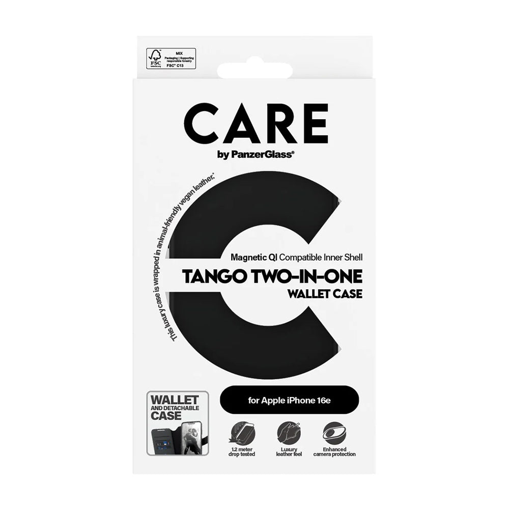 Θήκη για Apple iPhone 16e, PanzerGlass, Care Feature Tango Two-in-One, Μαύρη