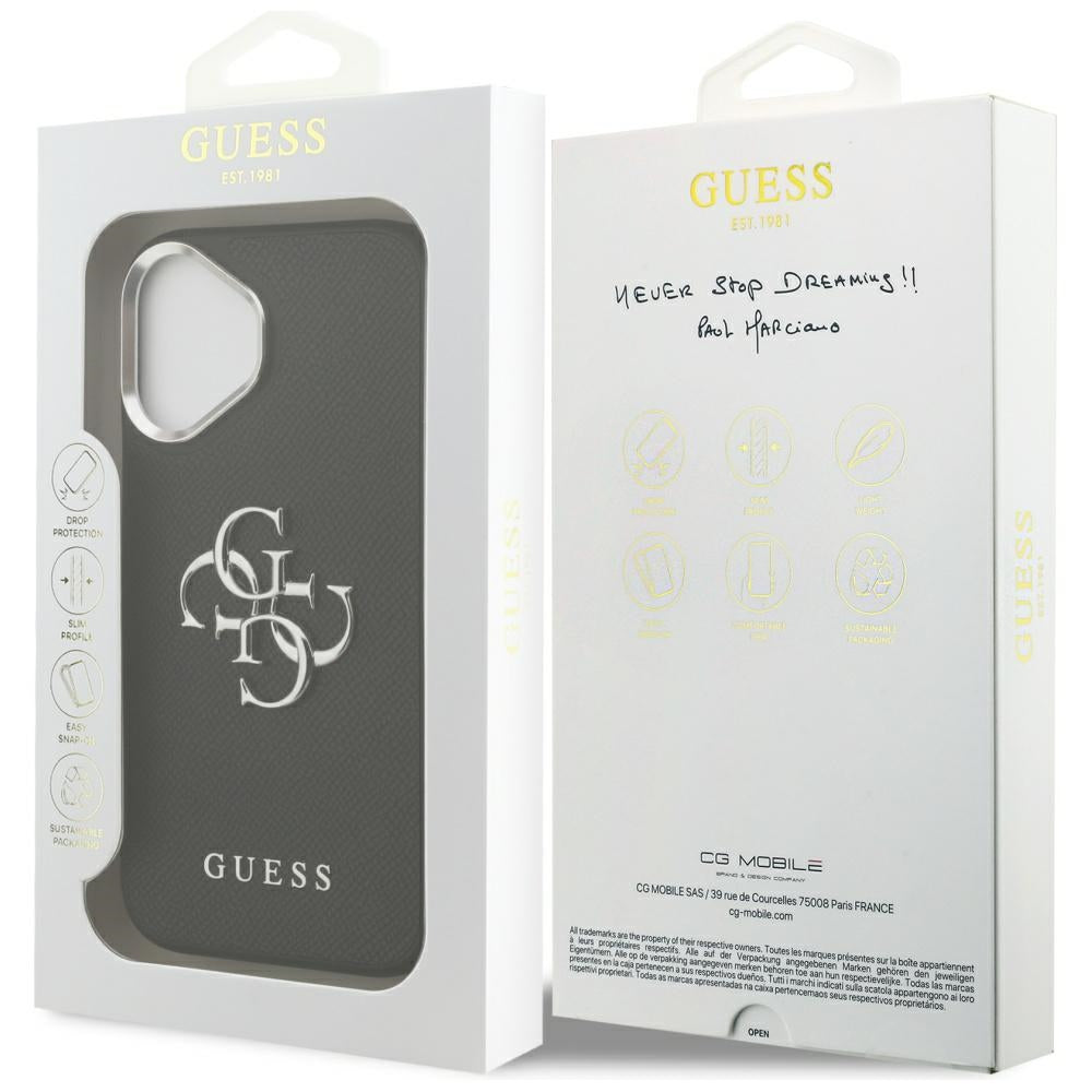 Θήκη για Apple iPhone 17, Guess, 4G Grained Big and Classic Logo, Μαύρη Ασημί
