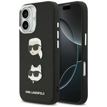 Case for Apple iPhone 17, Karl Lagerfeld, Grained Karl & Choupette's Heads Pins and Logo, Black