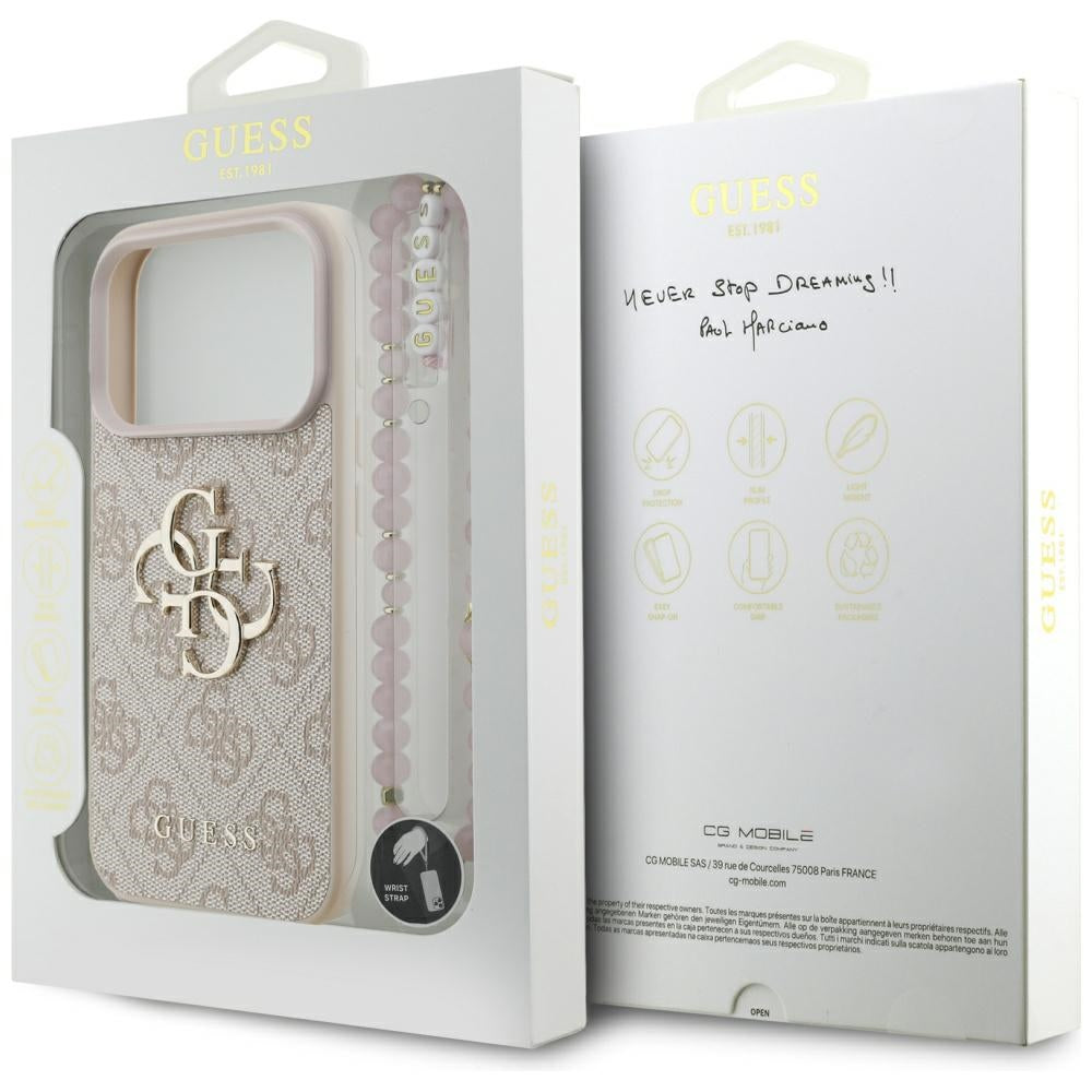 Θήκη για Apple iPhone 17 Pro, Guess, 4G Classic Logo με Λουράκι, Ροζ