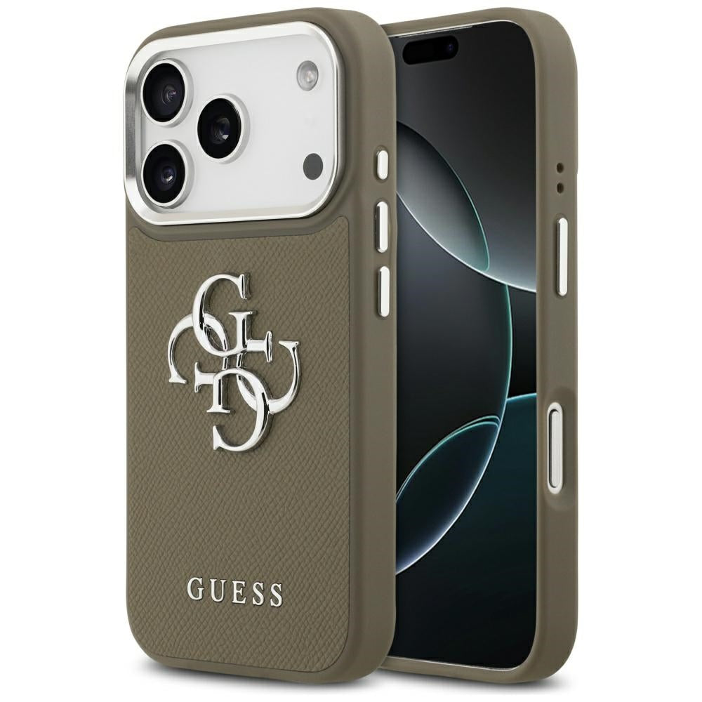 Θήκη για Apple iPhone 17 Pro, Guess, 4G Grained Big And Classic Logo, Καφέ Ασημί