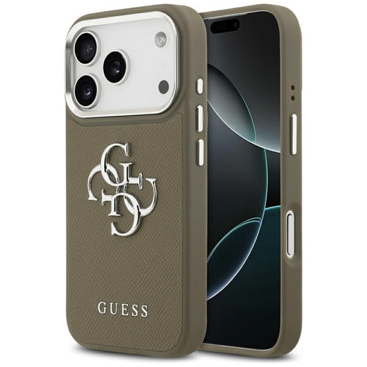 Θήκη για Apple iPhone 17 Pro, Guess, 4G Grained Big And Classic Logo, Καφέ Ασημί