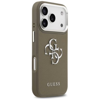Θήκη για Apple iPhone 17 Pro, Guess, 4G Grained Big And Classic Logo, Καφέ Ασημί