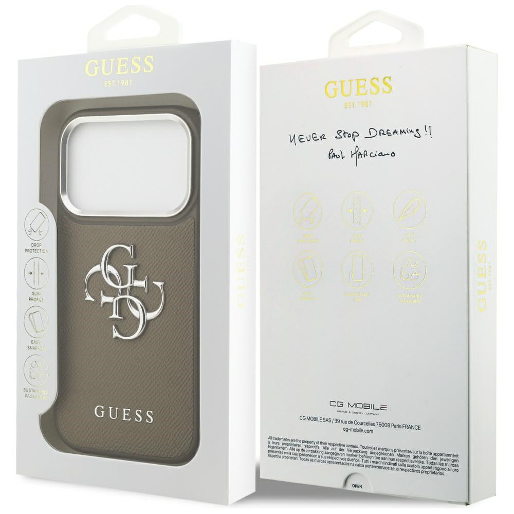 Θήκη για Apple iPhone 17 Pro, Guess, 4G Grained Big And Classic Logo, Καφέ Ασημί