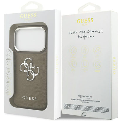 Θήκη για Apple iPhone 17 Pro, Guess, 4G Grained Big And Classic Logo, Καφέ Ασημί
