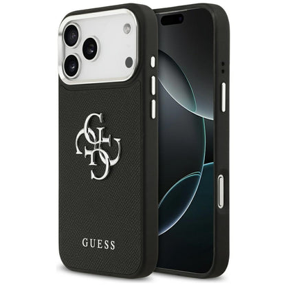 Θήκη για Apple iPhone 17 Pro, Guess, 4G Grained Big and Classic Logo, Μαύρη Ασημί