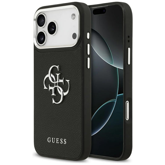 Θήκη για Apple iPhone 17 Pro, Guess, 4G Grained Big and Classic Logo, Μαύρη Ασημί