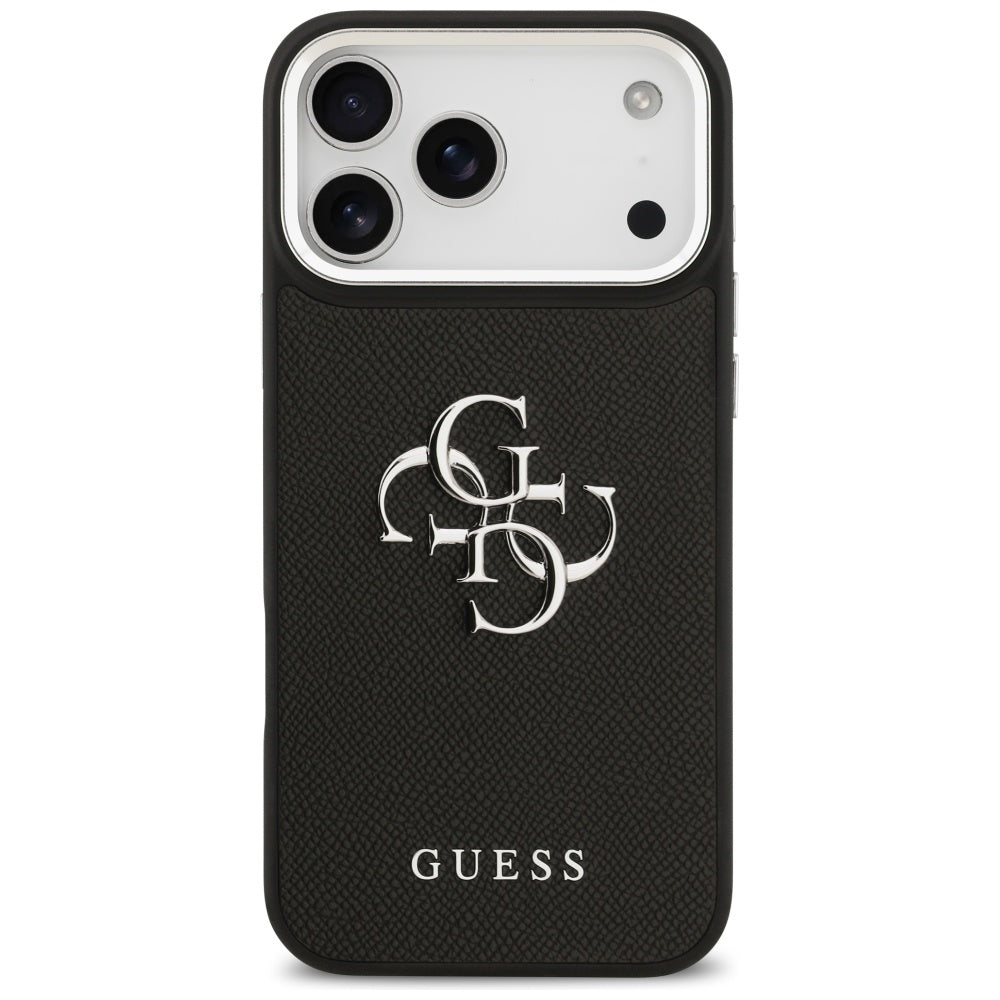 Θήκη για Apple iPhone 17 Pro, Guess, 4G Grained Big and Classic Logo, Μαύρη Ασημί