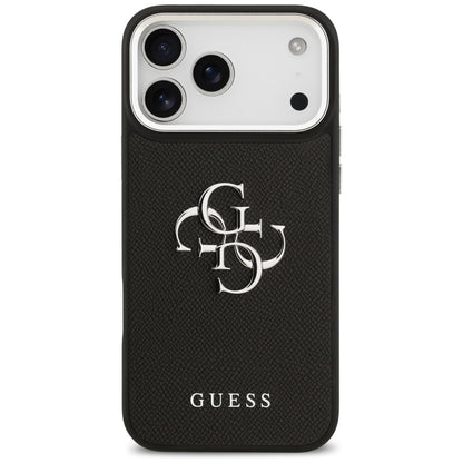 Θήκη για Apple iPhone 17 Pro, Guess, 4G Grained Big and Classic Logo, Μαύρη Ασημί