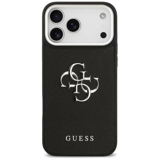 Θήκη για Apple iPhone 17 Pro, Guess, 4G Grained Big and Classic Logo, Μαύρη Ασημί