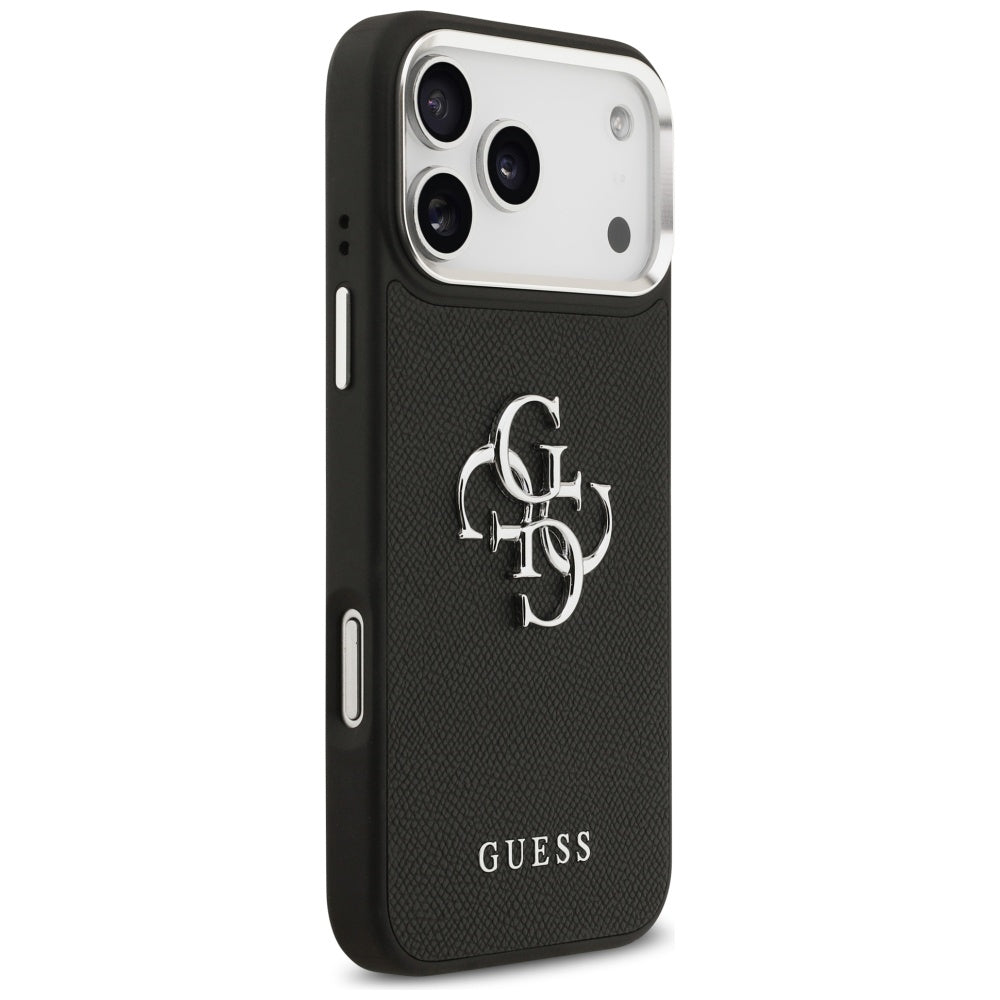 Θήκη για Apple iPhone 17 Pro, Guess, 4G Grained Big and Classic Logo, Μαύρη Ασημί