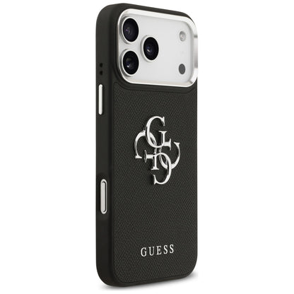 Θήκη για Apple iPhone 17 Pro, Guess, 4G Grained Big and Classic Logo, Μαύρη Ασημί