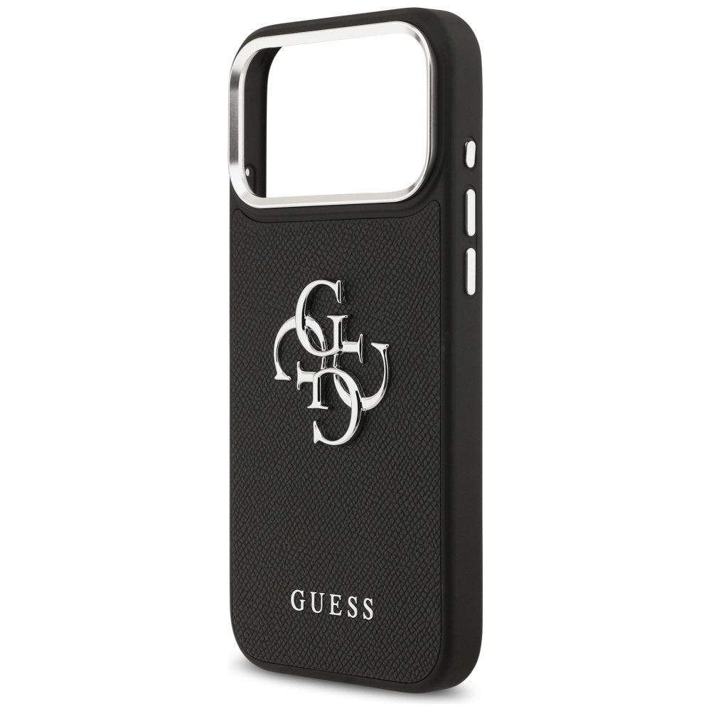 Θήκη για Apple iPhone 17 Pro, Guess, 4G Grained Big and Classic Logo, Μαύρη Ασημί