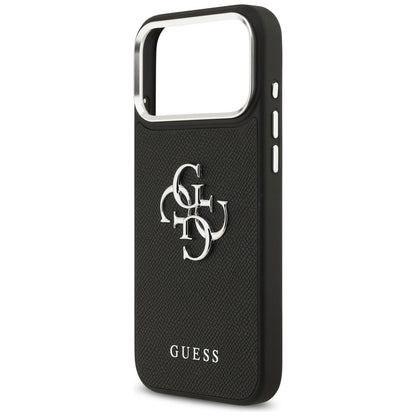 Θήκη για Apple iPhone 17 Pro, Guess, 4G Grained Big and Classic Logo, Μαύρη Ασημί